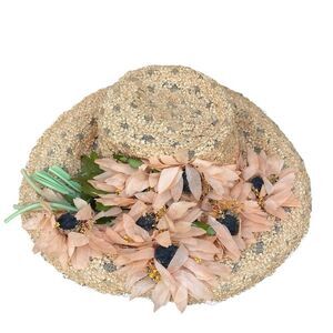 Vintage Yvonne of California Beige Floral Garden/Tea Party Sun Hat